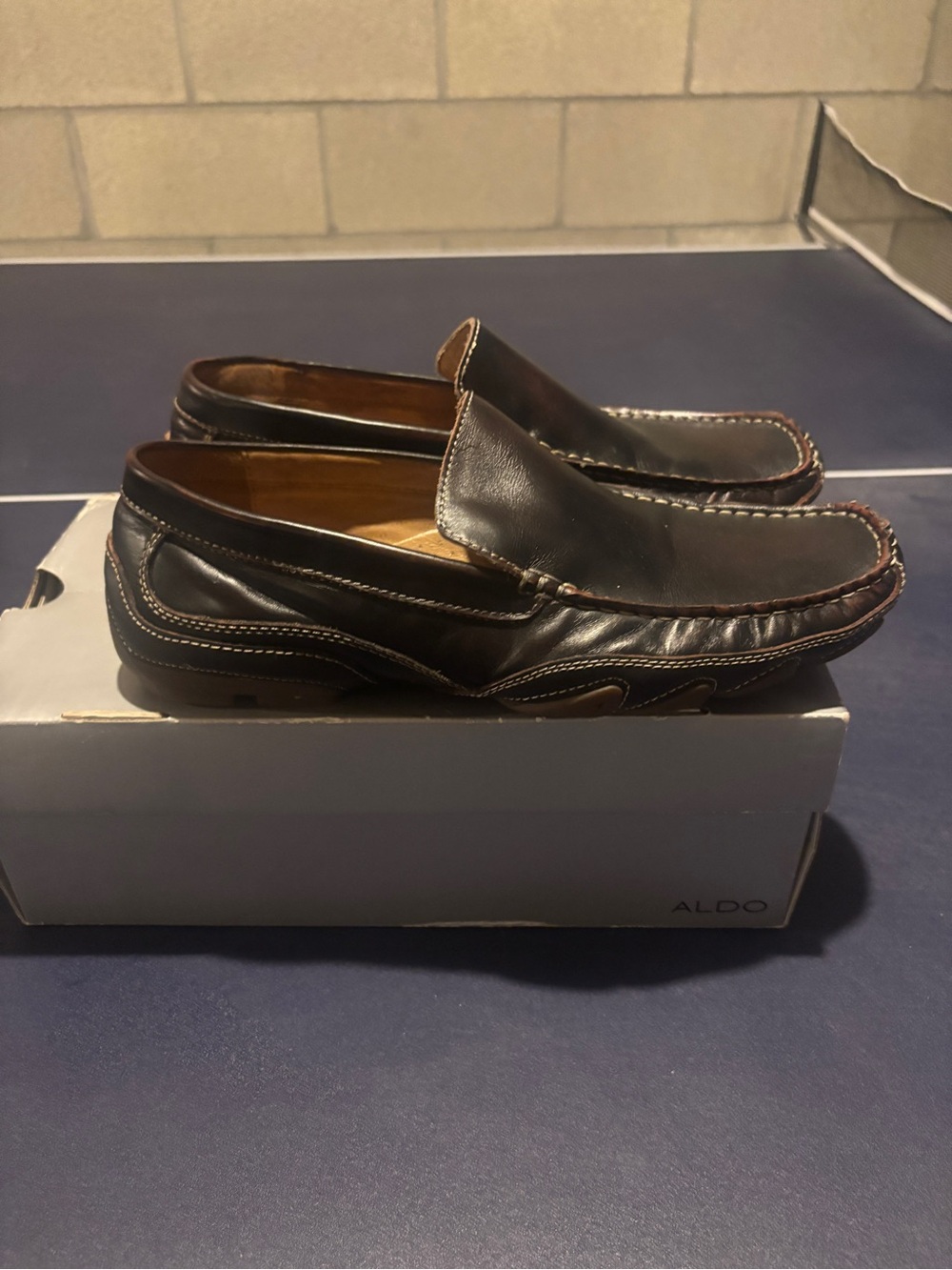 Aldo Men's Dark Brown Leather Slip-On Driving Loafers